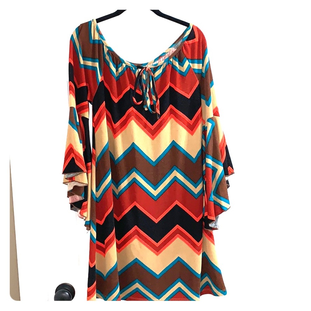 Chevron dress with bell sleeves
